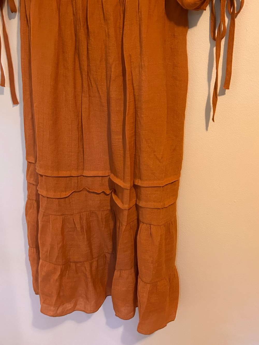 J Gee Terracotta Boho Tiered Ruffle Dress Boho Puff Sleeve Smocked Back Size PXL - Picture 3 of 7